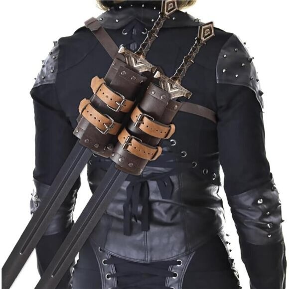 Medieval Sword Back Holster Cosplay Sword Belt Frog Adjustable Sword Back Holder - Picture 1 of 8